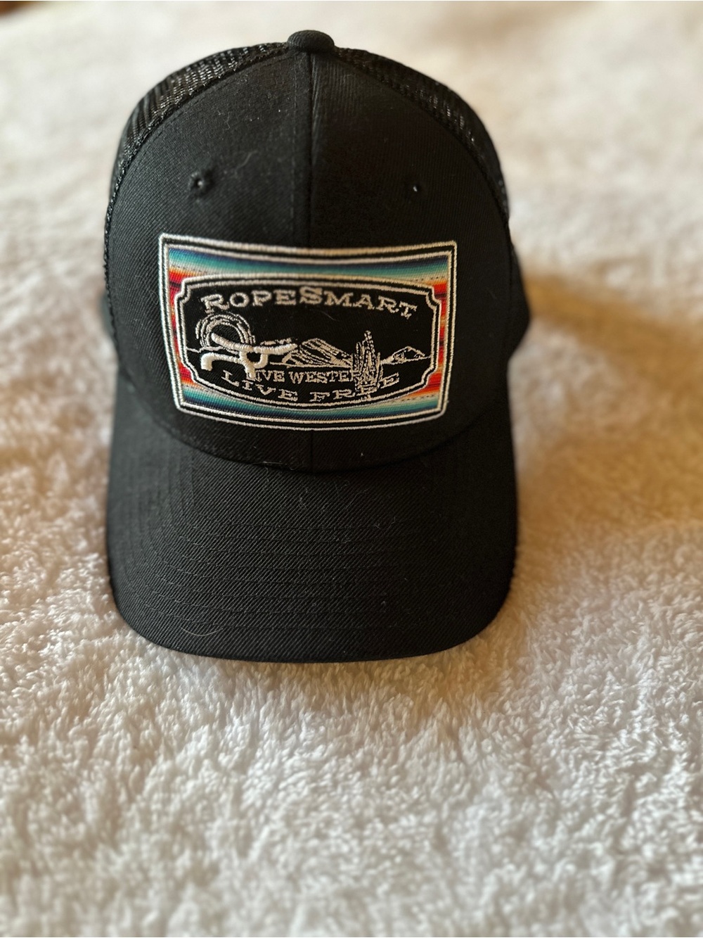RopeSmart authentic black trucker western rodeo baseball hat NWOT